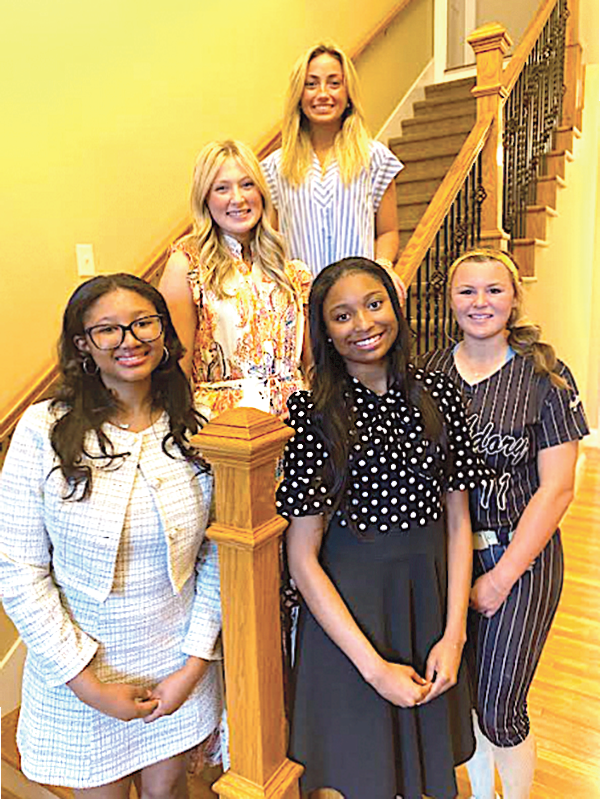 (Left on stair, then standing on floor) Destiny Hammon, Jessi Champion, Makayla Williams, Jade Ransom and Payton Yarbrough
