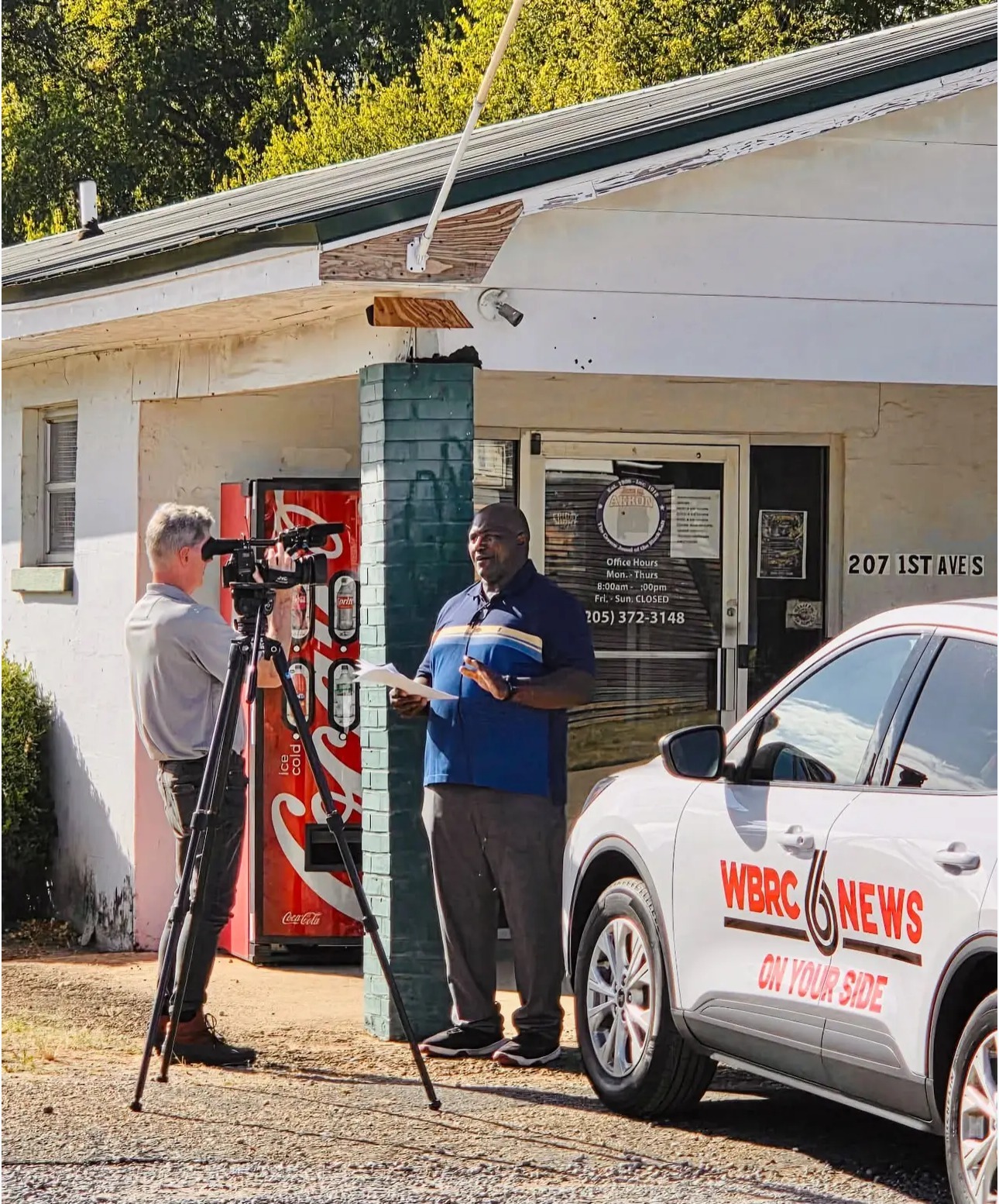 Akron Mayor Chris Rollins talks with WBRC 6 News about the post office outside the Akron town office