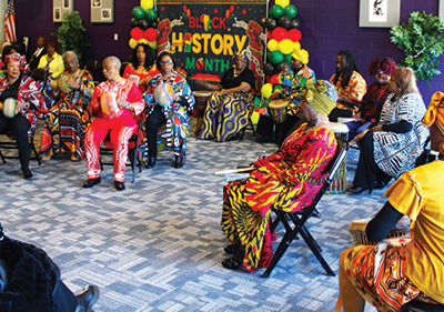 Silver Boomers perform “Ain’t Gonna Let Nobody Turn Me Around” song with African inspired instrumentation.(above)