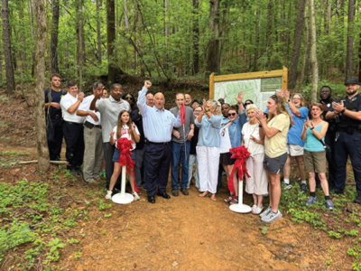 Hueytown Mayor Steve Ware with Hueytown citizenry celebrating Nature Preserve opening