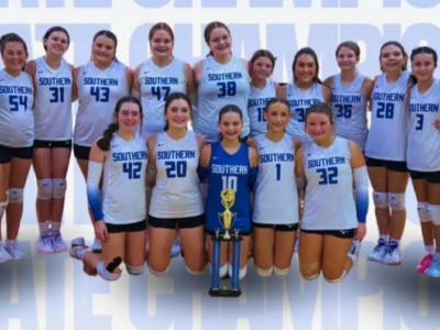 Above: Southern Academy’s State Champion JV Volleyball team poses with their trophy