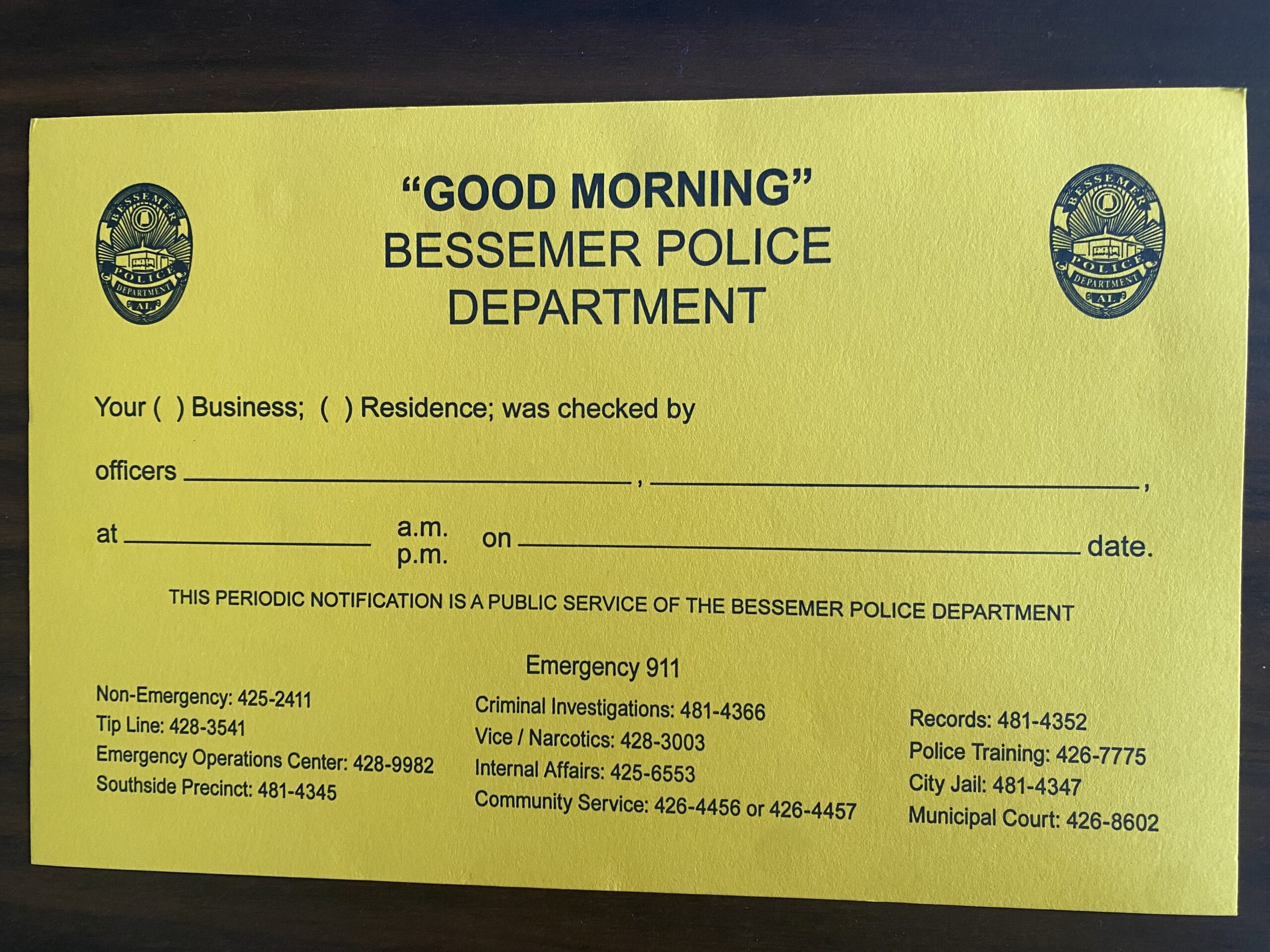 A Bessemer Police Department 