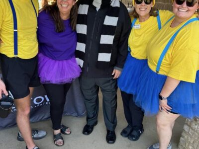 Wesley Wicks, Debbie Kiker, Mayor Steve Ware, Staci Ragland and Meagan Kiker dressed as the Minions.