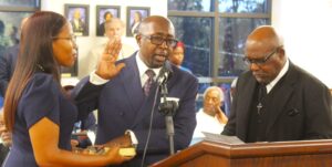 Kelvin Eades takes the oath as the Bessemer City Council's District 5 member