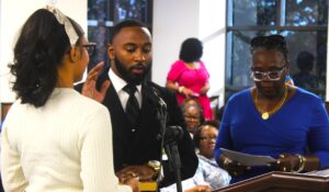 Omar Chapman takes the oath as a member of the Bessemer Board of Education.